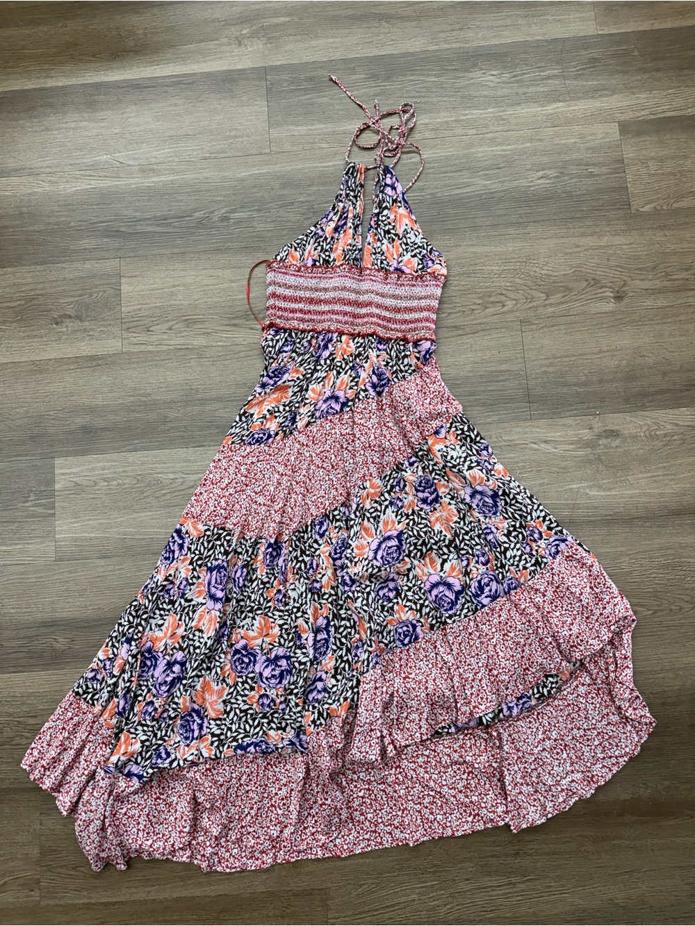 Free People Gabriella Halter Maxi Dress in Pink, Purple and Orange Sz S